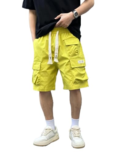 SKJUBLPG Herren Shorts Kurze Hose Cargo Jeans Running Outdoor Baumwolle Tooling Shorts Herren 4Xl92-100Kg Fluorescentgreen von SKJUBLPG