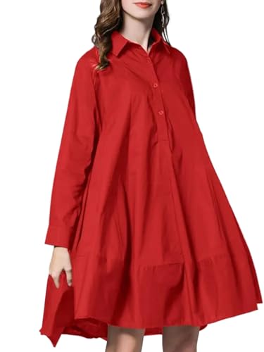 SKJUBLPG Rock Damen Langer Taille Skirt Linie Falten Langes, Lockeres, Knielanges Hemdblusenkleid Für Damen M Rot SKJUBLPG Rock Damen Langer Taille Skirt Linie Falten Langes, Lockeres, Knielanges Hemdblusenkleid Für Damen M Rot von SKJUBLPG