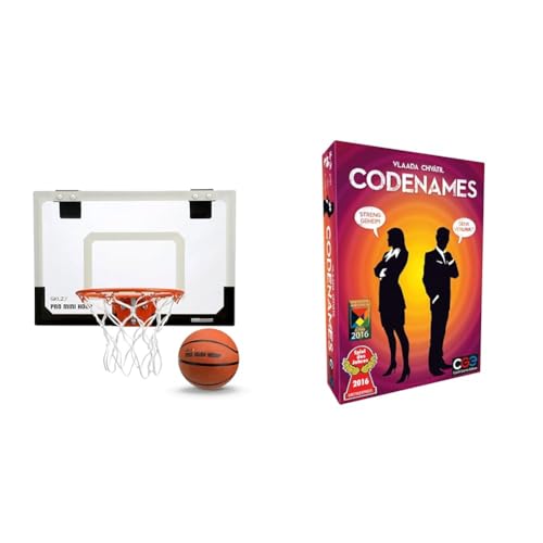 SKLZ Unisex Glow in The Dark Mini Basketball Hoop, White/Black, Standard (18" x 12") & Asmodee Codenames, Spiel des Jahres 2016, Familienspiel, Ratespiel, Deutsch von SKLZ