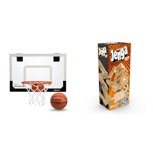 SKLZ Unisex Glow in The Dark Mini Basketball Hoop, White/Black, Standard (18" x 12") & Hasbro Gaming Jenga Classic, Children's Game That Promotes The Speed of Reaction, from 6 Years von SKLZ