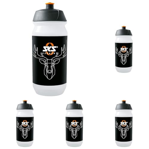 SKS GERMANY BOTTLE Fahrradflasche in verschiedenen Designs, Zubehör (Trinkflasche für alle gängigen Flaschenhalterungen, 500 oder 750 ml Volumen, Sportflasche), Schwarz/Orange (Packung mit 5) von SKS GERMANY