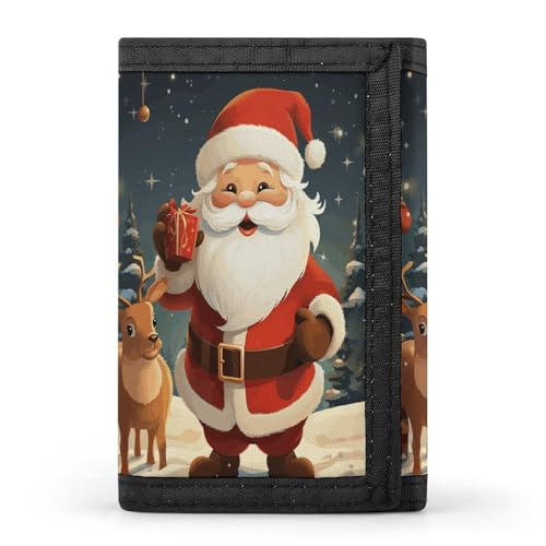 SKTNBM Dreifach gefaltete Geldbörse, Weihnachtsmann-Druck, schmale Brieftasche, Vordertasche, beste dreifach gefaltete Herren-Geldbörse, schlank und elegant für Männer und Frauen, Schwarz, von SKTNBM