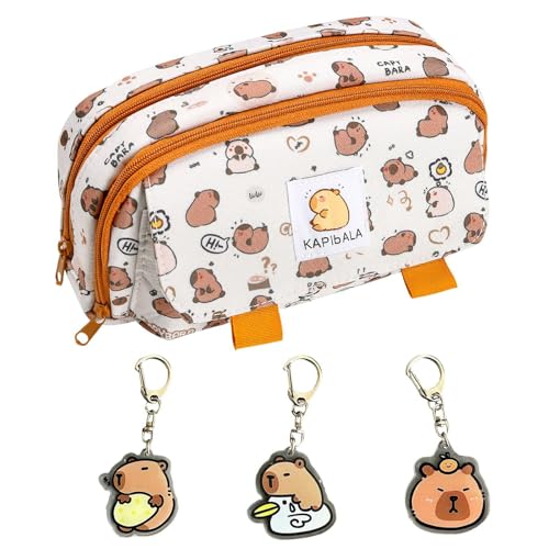 SLEEKEE 1 Capybara-Federmäppchen, 3 Capybara-Anhänger, Mehrlagiges Federmäppchen Mit Reißverschluss, Personalisierte Schreibwarentasche, Süße Bleistifttasche, Aufbewahrungstasche Für Schulbedarf SLEEKEE 1 Capybara-Federmäppchen, 3 Capybara-Anhänger, Mehrlagiges Federmäppchen Mit Reißverschluss, Personalisierte Schreibwarentasche, Süße Bleistifttasche, Aufbewahrungstasche Für Schulbedarf von SLEEKEE