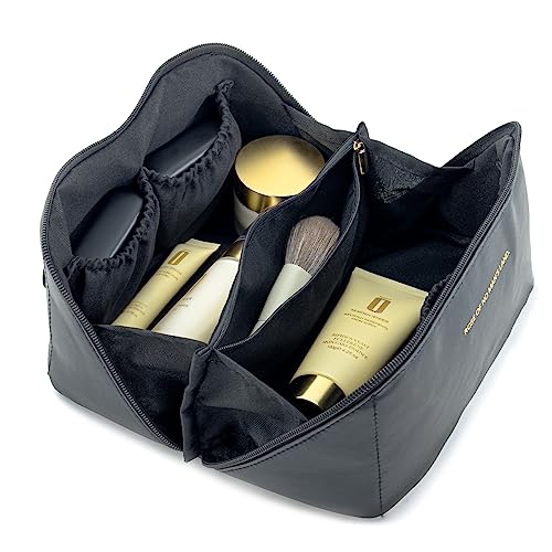 SLIFOUE Reise-Kosmetiktasche mit großem Fassungsvermögen, wasserdicht, tragbar, Leder, Make-up-Organizer mit Trennwänden und Griff, Schwarz, Schwarz SLIFOUE Reise-Kosmetiktasche mit großem Fassungsvermögen, wasserdicht, tragbar, Leder, Make-up-Organizer mit Trennwänden und Griff, Schwarz, Schwarz von SLIFOUE
