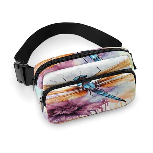 Outdoor-Brusttasche für Herren, Libellen-Aquarellmalerei, bedruckt, Crossbody-Brusttasche mit großer Außentasche und seitlichen Netztaschen, geeignet für Männer und Frauen, Reisen, Wandern, lässiger von SLKMNET