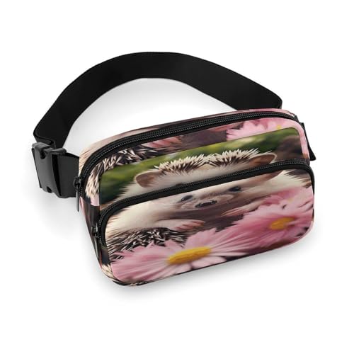 Outdoor-Brusttasche für Herren, niedlicher Igel in Blumen, bedruckt, Crossbody-Brusttasche mit großer Außentasche und seitlichen Netztaschen, geeignet für Männer und Frauen, Reisen, Wandern, lässiger von SLKMNET