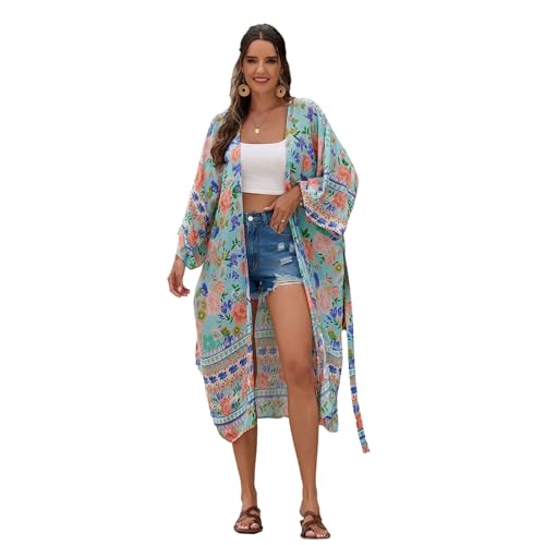 SLXLYH Damen-Badeanzug mit Blumendruck, Strandbekleidung, Schlafshirt, lockere Strickjacke, Bademode, Badeanzug, Coverups von SLXLYH