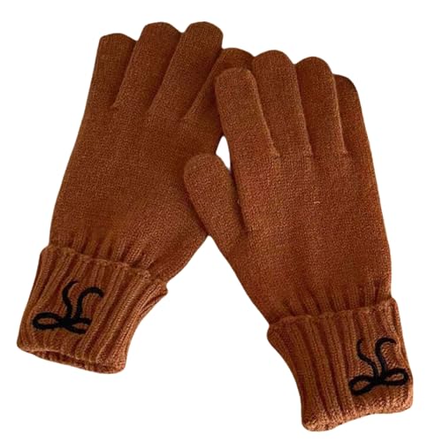 SLXLYH Trendige warme Thermo-Handschuhe, gestrickt, stilvolle Schleifen-Handschuhe für kaltes Wetter, Winter, Radfahren, Skifahren, Klettern (Karamellfarbe) von SLXLYH