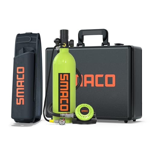 SMACO Mini-Tauchflasche 1L Tauchzylinder Unterstützen Sie die Unterwasseratmung für 15-20 Minuten Mini-Tauchausrüstung Kann für Unterwasser-10-m-Tauchübungen/Unterwasserarbeiten, Paket A, Grün von SMACO