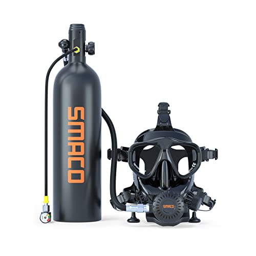 SMACO Mini Tauchflasche mit Tauchmaske,2L Mini Sauerstoffflasche Taucherflasche mit Vollgesichtsmaske Tauchermaske,S700 Plus Taucherflasche Mit 25 Bis 30 Minuten für Unterwasser Erkundung und Rettung von SMACO
