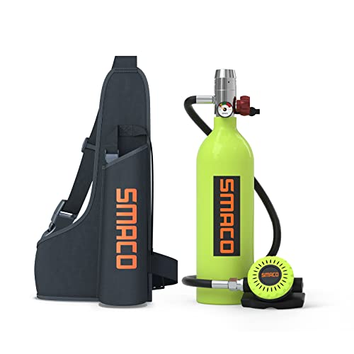 SMACO Tauchflasche Tauch-Sauerstoffflasche Unterstützen Sie 15-20 Mins Unterwasseratmung(Nicht Mehr als 30m) S400 Tauchausrüstung Wird zum Tauchen von Sightseeing/Backup-Luftquelle Verwendet, Grün von SMACO