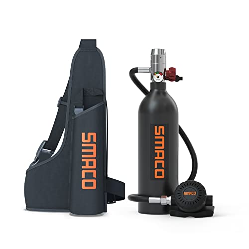 SMACO Tauchflasche Tauch-Sauerstoffflasche Unterstützen Sie 15-20 Mins Unterwasseratmung(Nicht Mehr als 30m) S400 Tauchausrüstung Wird zum Tauchen von Sightseeing/Backup-Luftquelle Verwendet, Schwarz von SMACO