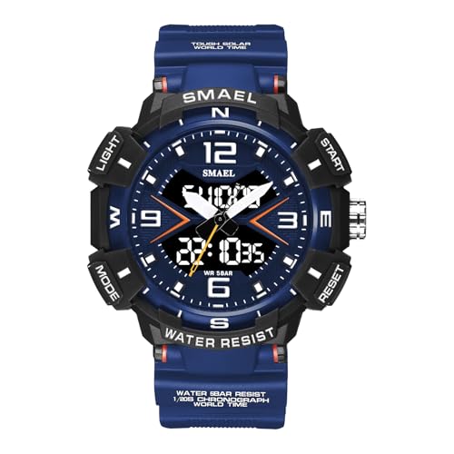 SMAEL Digital wasserdichte Armbanduhr, Sport 5ATM Schwimmen Digitaluhren mit Alarm, Stoppuhr, Beleuchtete Herren Army Armbanduhr,Blau von SMAEL