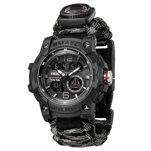 SMAEL Herrenuhr Digital Sport Outdoor, 50M Wasserdicht Große Zifferblatt Militär Mit Wecker/Kalender/Stoppuhr Tactical LED Digital Armbanduhr,Camouflage Black Gray von SMAEL