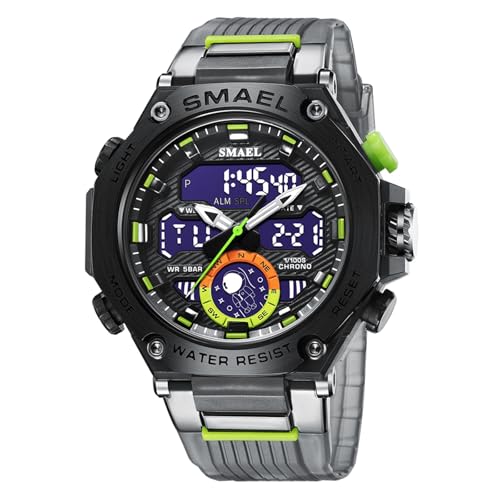 SMAEL Militär Outdoor Sportuhr Uhr, Digitaluhr Tactical Watch 5 ATM Wasserdicht Uhren Männer mit Alarm LED Stoppuhr Armbanduhr Kalender Countdown Datum,Transparent Gray von SMAEL