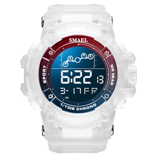 SMAEL Modische Herrenuhr Digitaluhr, Groß Armbanduhr Mit Leuchtfunktion 50M Wasserdicht Herren Sport Militär Uhr,Colorful red Blue von SMAEL