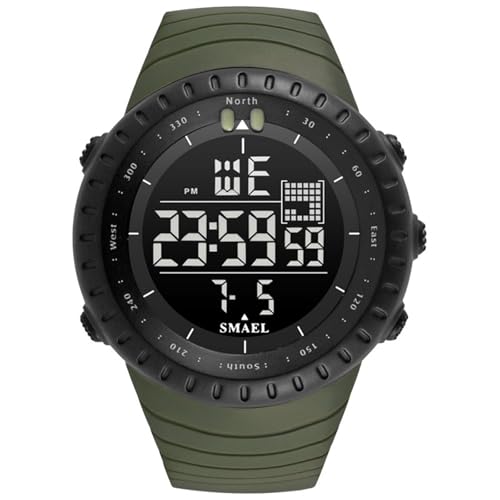 SMAEL Multifunktionale 50M wasserdichte Sportuhr mit Leuchtfunktion für Männer, Groß Elektronische Uhren Armbanduhr Herren Sport Militär Uhr,Army Green von SMAEL