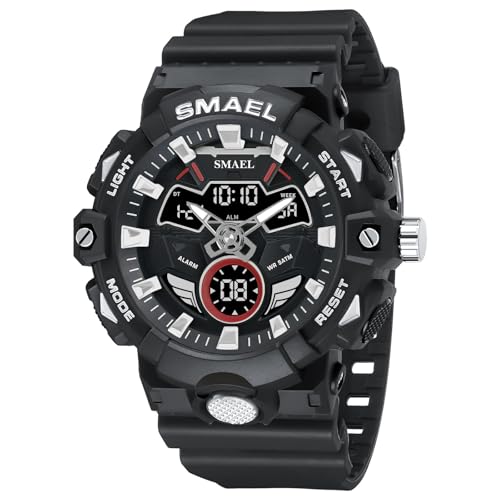 SMAEL Outdoor Tactical Watch Digital, 5 ATM Wasserdicht Uhren Männer Wecker Militär Uhr Herren Sportuhr Stoppuhr Armbanduhr Kalender Countdown Datum,Black and White von SMAEL