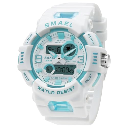 SMAEL Outdoor Tactical Watch Digital, 5 ATM Wasserdicht Uhren Männer mit Kalender Countdown Datum Militär Uhr Herren Sportuhr,White Blue von SMAEL