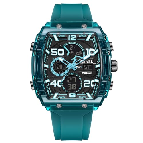 SMAEL Wasserdicht 50M Armbanduhr, Draußen Herren Digitale Armbanduhr, Military Sport Analog-Digital Chronograph Uhren für Männer,Lake Blue von SMAEL