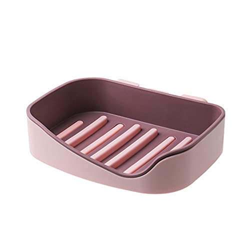 SMBAOFUL 4-Farbiger Doppelablauf-Badezimmer-Seifenhalter zur Wandmontage, Selbstklebende Seifenschalen, Seifenschwammschale, Aufbewahrungsbox, Regal (Farbe: Rosa) von SMBAOFUL