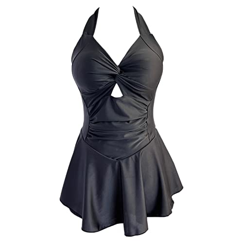 SMBAOFUL Damen-Badeanzug, einteilig, Badeanzüge für Damen, Badeanzüge mit Bauchkontrolle für Damen, Schlichtes Badekleid mit Bauchkontrolle, Black-L von SMBAOFUL