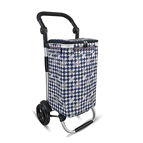 SMBAOFUL Einkaufswagen, 40 l, Einkaufswagen, Trolley-Tasche auf Rädern, multifunktionale Push-Tote-Trolley-Tasche, Faltbarer Gepäckwagen, Allzweckwagen (blau weiß) von SMBAOFUL