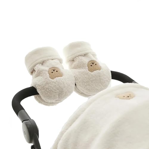 SMBAOFUL Erweiterte Kinderwagen-Handschuhe, Winter, Winddicht, warm, Kinderwagen-Handmuff, weich, bequem, Kinderwagen-Fäustlinge, Bären-Stickerei, Einkaufswagen-Handwärmer von SMBAOFUL