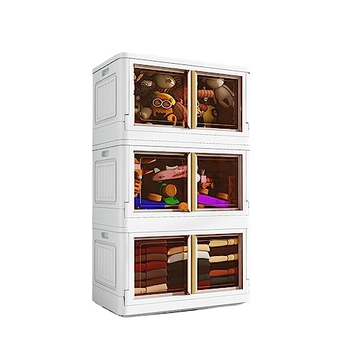 SMBAOFUL Große zusammenklappbare Aufbewahrungsbehälter, braune transparente Doppeltür-Klappbox, stapelbarer Schrank mit Rädern, Organizer-Behälter für Kleidung, Spielzeug, Snacks, Bücher (Größe: 3 von SMBAOFUL