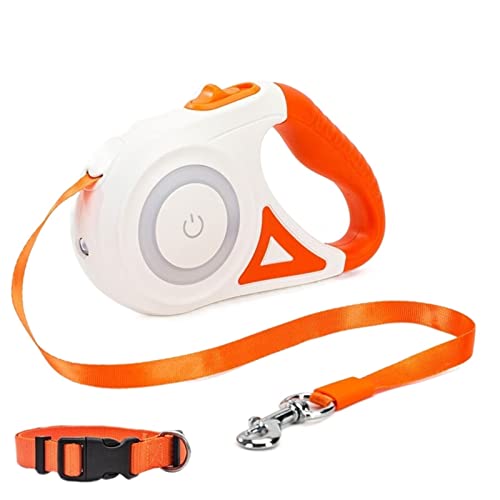 SMBAOFUL Hundeleine, einziehbare Hundeleine für Hunde und Katzen, mit Taschenlampe, automatische Nylon-Hundeleine, Hundeleine (Farbe: Orange 5 m, Größe: ohne Halsband) von SMBAOFUL