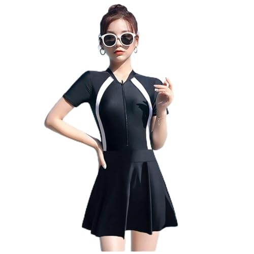 SMBAOFUL One Piece Damen-Badeanzug mit Reißverschluss vorne, Bedruckt, langärmelig, Damen-Bademode, Sportmode, Schwarz FL von SMBAOFUL