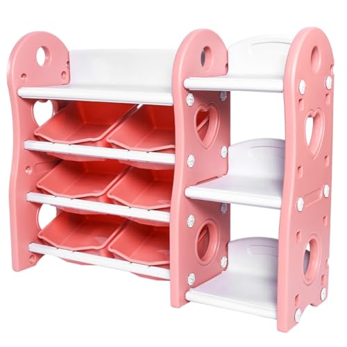SMBAOFUL Spielzeug-Organizer, 4-stöckiges Aufbewahrungs- und Bücherregal für Kinderspielzeug: Mehrzweck-Organizer mit 6 Behältern, perfekt für Spielzimmer und Schlafzimmer (Pink-Option) von SMBAOFUL