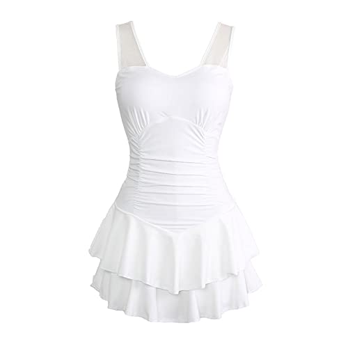 SMBAOFUL Vintage-Badeanzug, Retro-Einteiler, Rockini-Abdeckung, Damen-Bademode, Tankini-Badeanzüge in Übergröße für Damen,White-S von SMBAOFUL