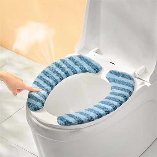 SMBAOFUL Winterwarme, ultraweiche, klebrige Toilettensitzbezüge, wiederverwendbar, für den Haushalt, universelle Closestool-Matten, Heimdekoration, antibakterielle WC-Pads (Größe: Blau) von SMBAOFUL