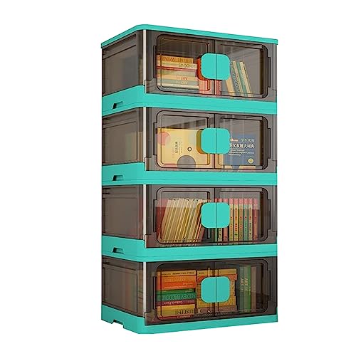 SMBAOFUL Zusammenklappbare Aufbewahrungsbehälter mit Deckel und Doppeltüren, Blaue stapelbare Schrank-Organizer-Box aus Kunststoff, beweglicher Aufbewahrungsschrank für Kleinigkeiten mit Rädern von SMBAOFUL