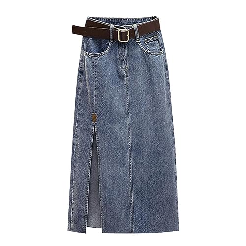 Damen-Jeansröcke Mit Hoher Taille, Einfache Einfarbige Taschen, Unregelmäßiges Seitenschlitz-Design, Großer Swing-Jeansrock In A-Linie, Knielanger Hüftrock Aus Gewaschenem Stretch-Denim, Blau, Xxl Damen-Jeansröcke Mit Hoher Taille, Einfache Einfarbige Taschen, Unregelmäßiges Seitenschlitz-Design, Großer Swing-Jeansrock In A-Linie, Knielanger Hüftrock Aus Gewaschenem Stretch-Denim, Blau, Xxl von SMBHIAON