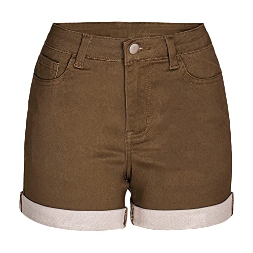 SMBHIAON Jeans-Hotpants Für Damen, Einfarbig, Hohe Taille, Sommer, Gerade Jeans Mit Gerolltem Saum, Kurz Mit Taschen, Lässig, Dehnbar, Knopf, Distressed-Hotpants-Jeans, Braun, S SMBHIAON Jeans-Hotpants Für Damen, Einfarbig, Hohe Taille, Sommer, Gerade Jeans Mit Gerolltem Saum, Kurz Mit Taschen, Lässig, Dehnbar, Knopf, Distressed-Hotpants-Jeans, Braun, S von SMBHIAON