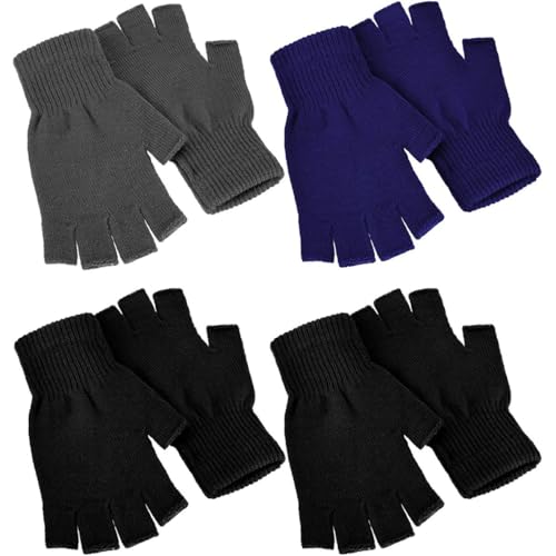 SMELEYOU Winterfingerlose Handschuhe 4 Paare Winter halbe Fingerhandschuhe gestrickte Fingerlose Fäustlinge warme Dehnbare Handschuhe für Männer Frauen von SMELEYOU