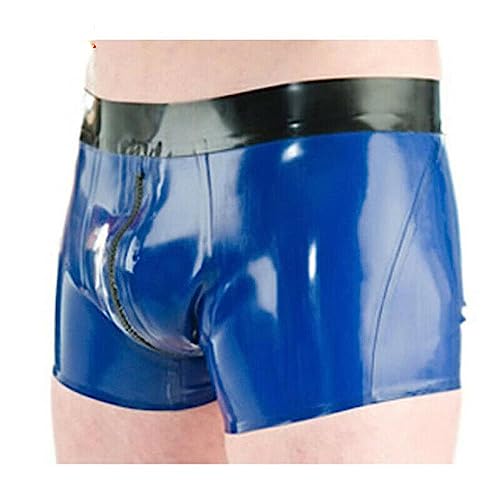 SMGZC Herren Latex Slip Blau Latex Boxershorts Höschen Latex Unterwäsche Unterhose Kurze Hose (M) von SMGZC