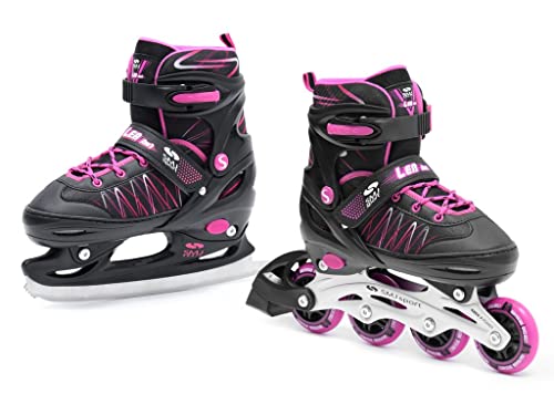 SMJ sport Kinder Mädchen 2IN1 Inlineskates Schlittschuhe Verstellbar Inliner ABEC7 LEA (38-41) von SMJ sport