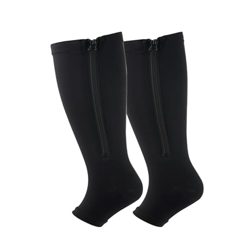 2 Paar große Kompressionssocken, Fettsocken, Sport-Reißverschlusssocken, Fitness, Radfahren, Fettleibigkeit, Schwarz, 1 - 2 Paar, Größe XL von SMMZRF