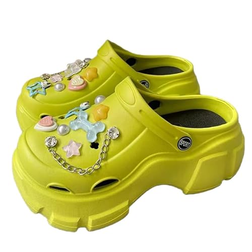 Clogs DIY Süße Cartoon Clogs Damen Pantoletten Strand Sandalen Gartenschuhe Hausschuhe-Grün-40-41 von SMMZRF