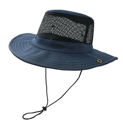 Fischerhut Sommer Mesh Sonnenhut Outdoor Anti-Ultraviolett Großer Krempe Fischerhut Männer Und Frauen Hut-Marineblau von SMMZRF