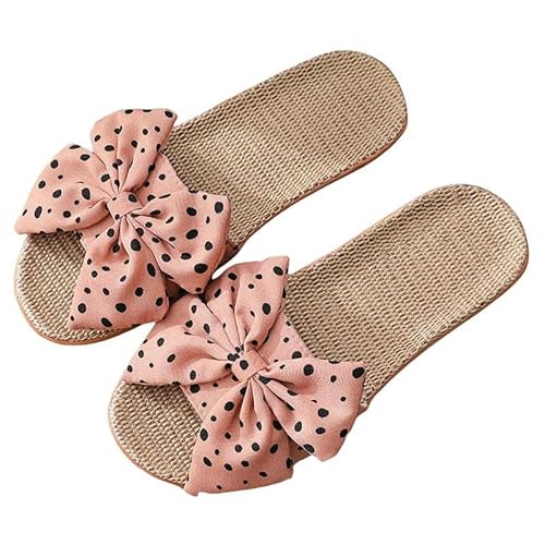 Hausschuhe Damen Sommer Bogen Dekoration Hausschuhe Flache Sandalen Mode Casual Schuhe-Pink-37-38 von SMMZRF