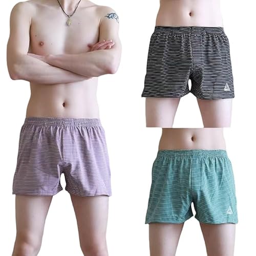 Herrenunterwäsche 3Er-Pack Herren-Boxershorts Gestreifte Baumwoll-Slips Shorts Mit Lockerer Passform-Hantel-XXXL von SMMZRF