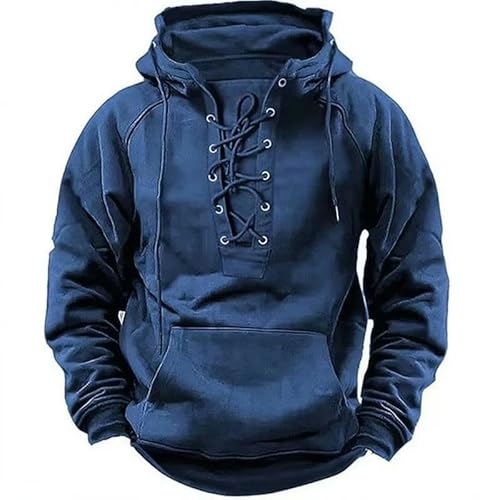 Kapuzenpullover Herbst Herren-Kapuze-Sweatshirt-Schnürschnürschnürlace Long Sleeve Loose Hoodie-Blau-L von SMMZRF