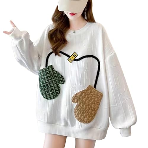 Kapuzenpullover Herbst Und Winter Frauen Lose Sweatshirts Casual Long Sleeve Pullover Mode Dünner Pullover-White1-M von SMMZRF