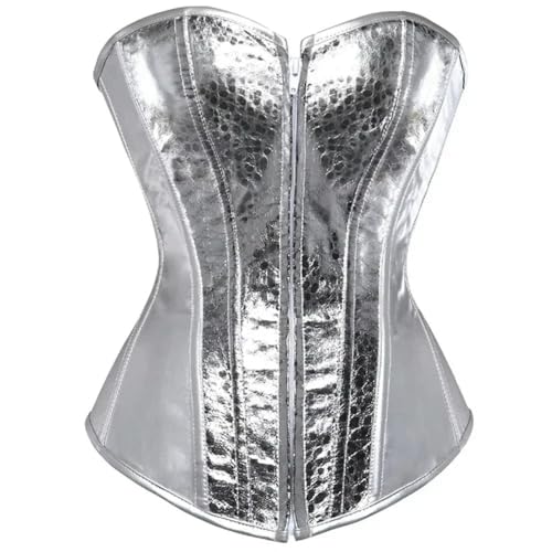 Korsett Korsett Damen Vintage-Stil Gold Silber Korsett Leder Nachtclub Unterwäsche-Silber-XXL von SMMZRF