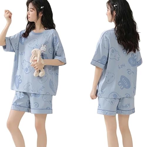 Pyjama Frauen Cartoon Pyjama Set Casual Baumwolle Shorts Kurzarm Home Kleidung Set-227-M von SMMZRF