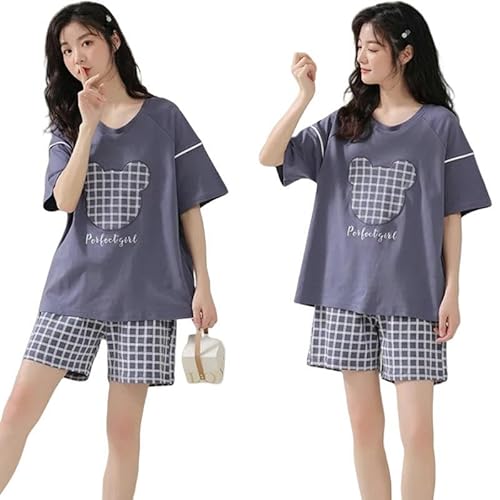 Pyjama Frauen Cartoon Pyjama Set Casual Baumwolle Shorts Kurzarm Home Kleidung Set-351-L von SMMZRF